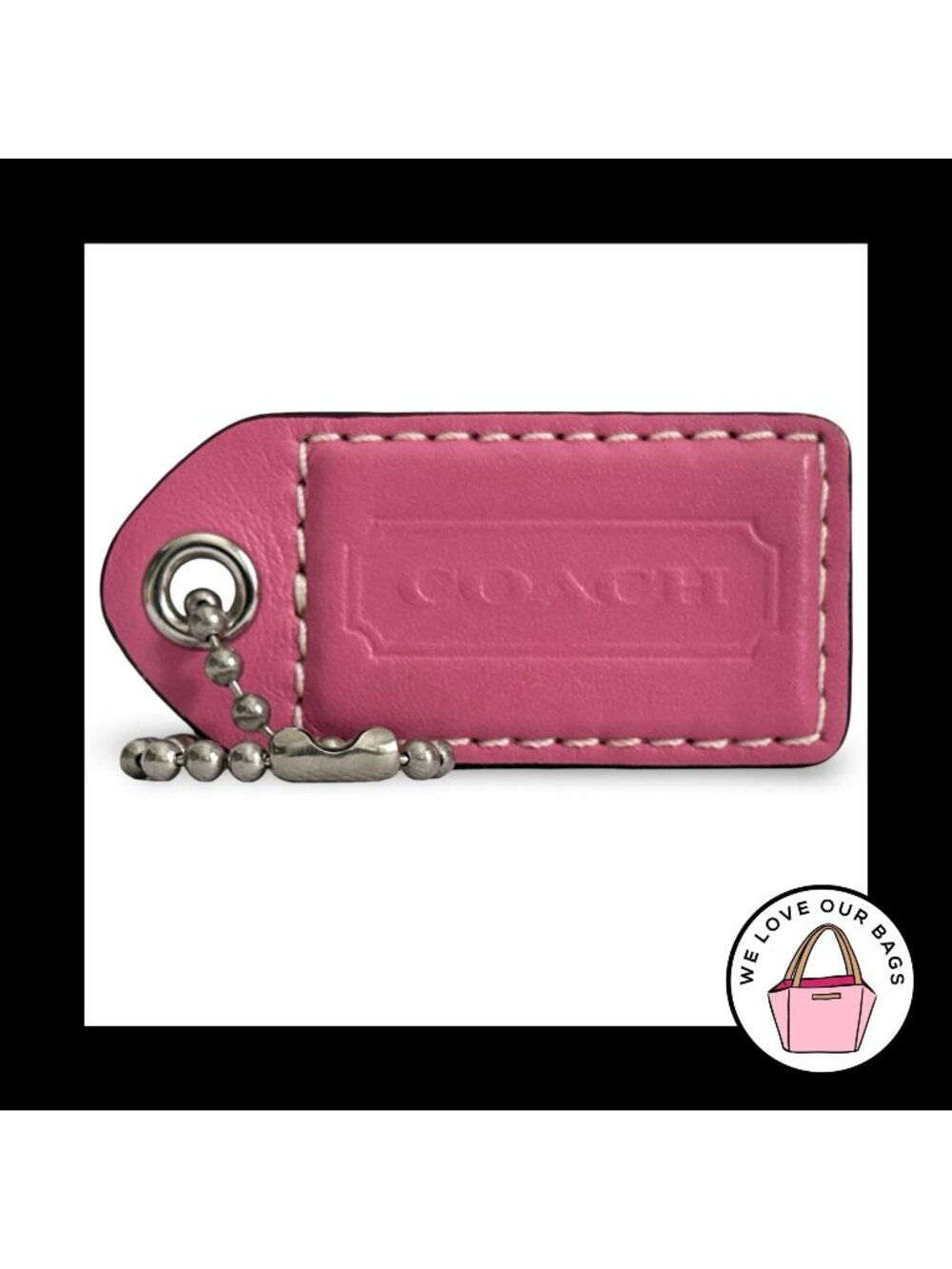 XL COACH Y2K VINTAGE Hang Tag 3" Pink Smooth Leather Bag Charm Keychain Fob